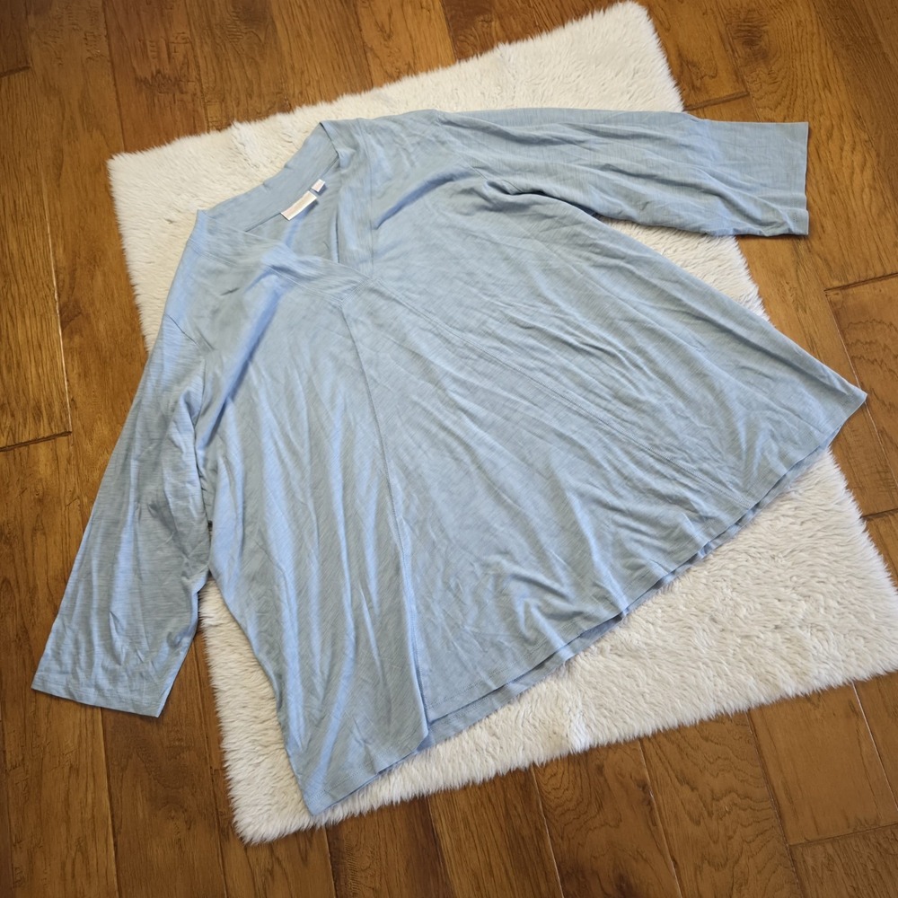 Belle BOHO Kim Gravel Slub Blouse Shirt Women's Plus 4X Light Blue